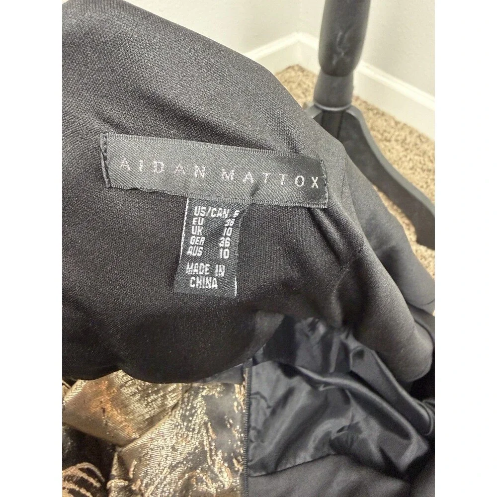 Aidan Mattox Adrianna Papell Dress Size 6 Black Gold Metallic Jacquard Gown - Picture 6 of 11